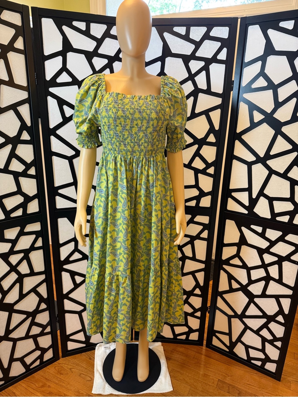 Easel Lime Green Printed Smocked Midi Dress NWT